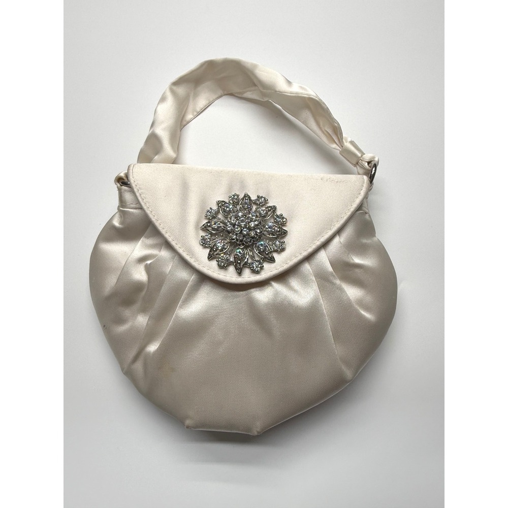 Kate Landry Ivory Satin Rhinestone Evening Bag Shoulder Purse Bridal Formal